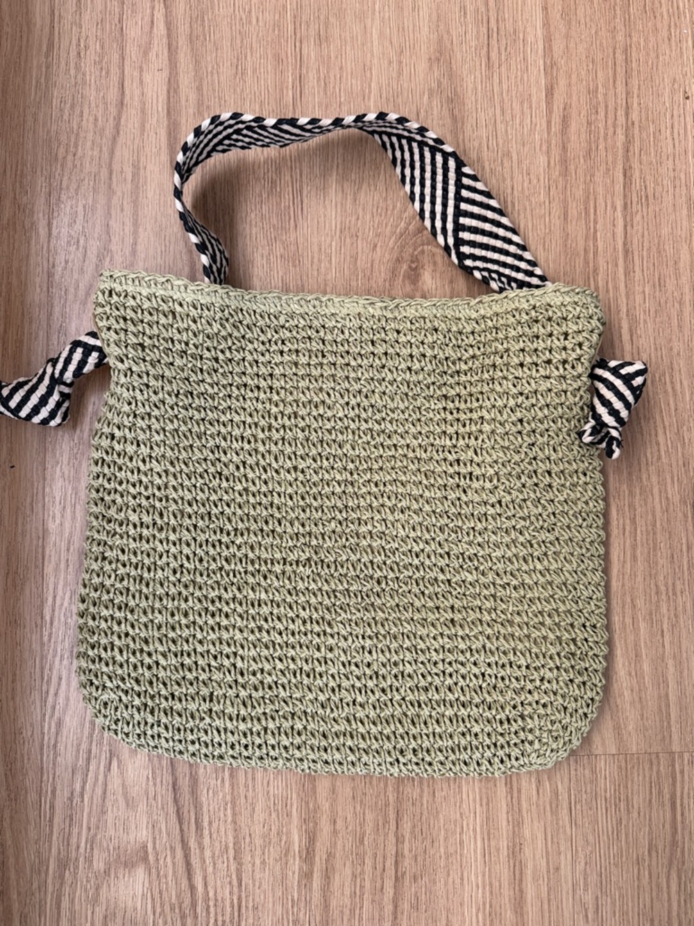 woven tan Women’s Shoulder Bag with Striped Strap